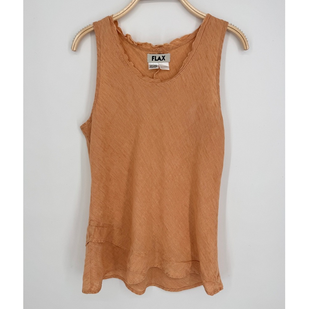 FLAX Sleeveless Tank Top Medium Orange Linen Lagenlook Coastal Grandma Boho